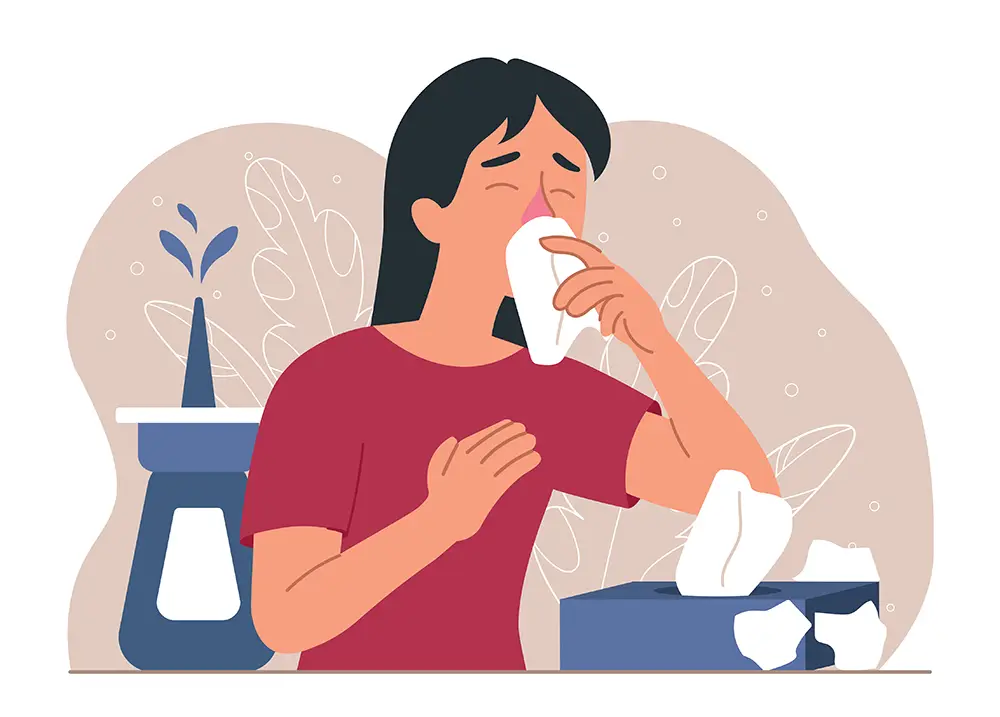Illustration of a woman blowing her nose