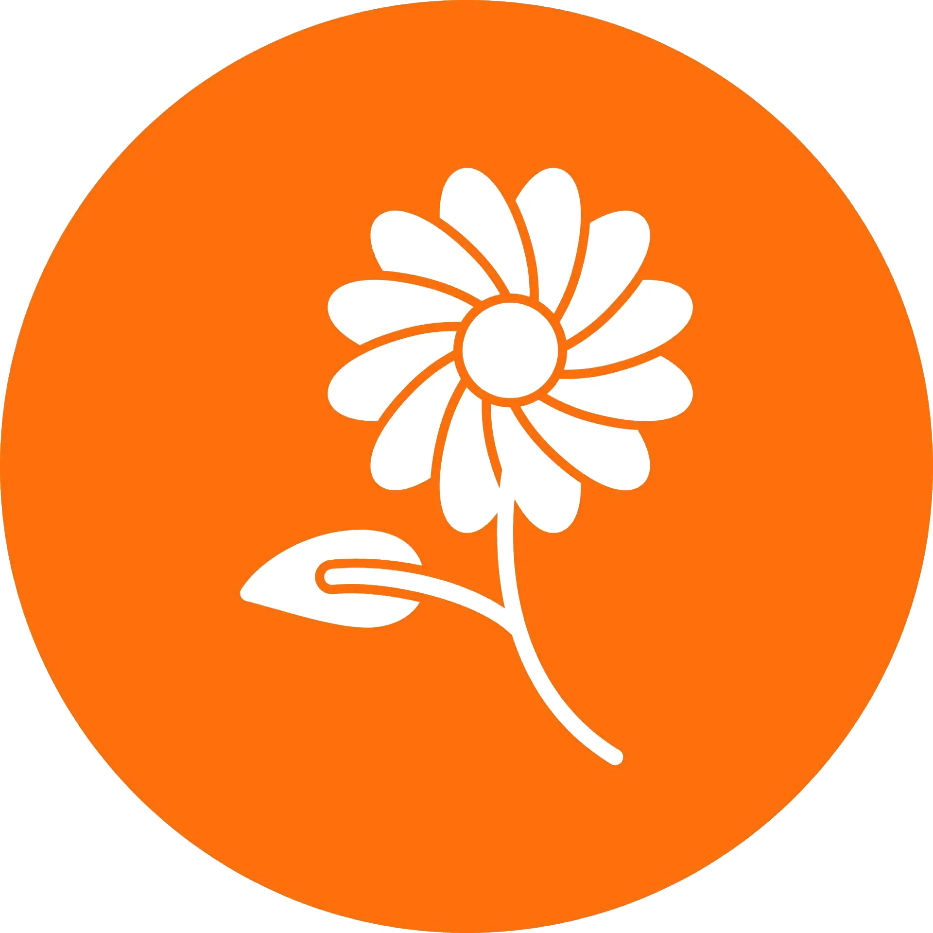 Orange circle with a white flower icon