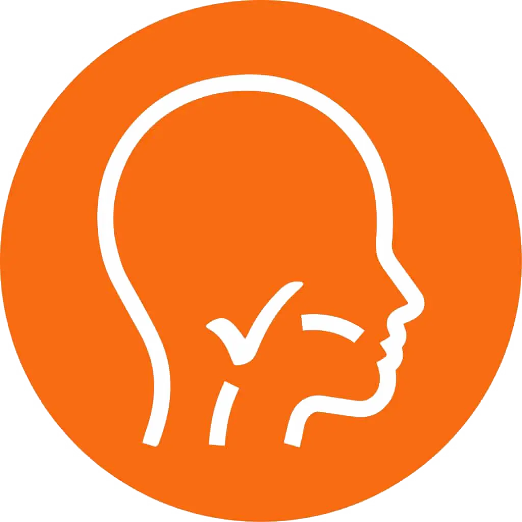 white icon showing flow through the throat on an orange background