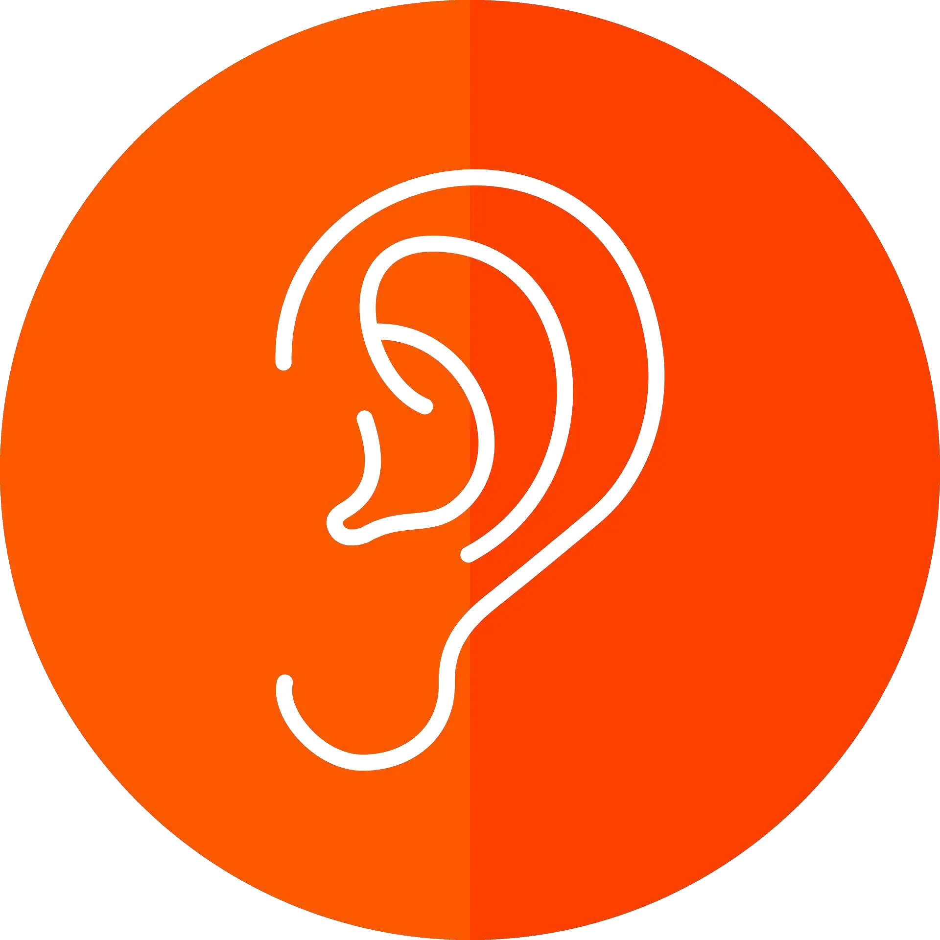 Orange circle with a white ear icon